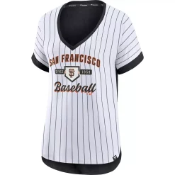 Women's Fanatics Branded White/Black San Francisco Giants Iconic Noise Factor Pinstripe V-Neck T-Shirt -Fanatics Clothing Shop 5682724 ALT2