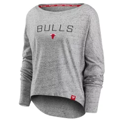 Women's Fanatics Branded Heathered Gray Chicago Bulls Nostalgia Off-The-Shoulder Long Sleeve T-Shirt -Fanatics Clothing Shop 5694286 ALT2