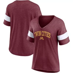 Women's Fanatics Branded Heathered Maroon Minnesota Golden Gophers Arched City Sleeve-Striped Tri-Blend V-Neck T-Shirt