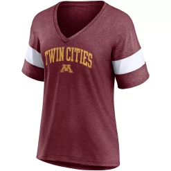 Women's Fanatics Branded Heathered Maroon Minnesota Golden Gophers Arched City Sleeve-Striped Tri-Blend V-Neck T-Shirt -Fanatics Clothing Shop 5694484 ALT2