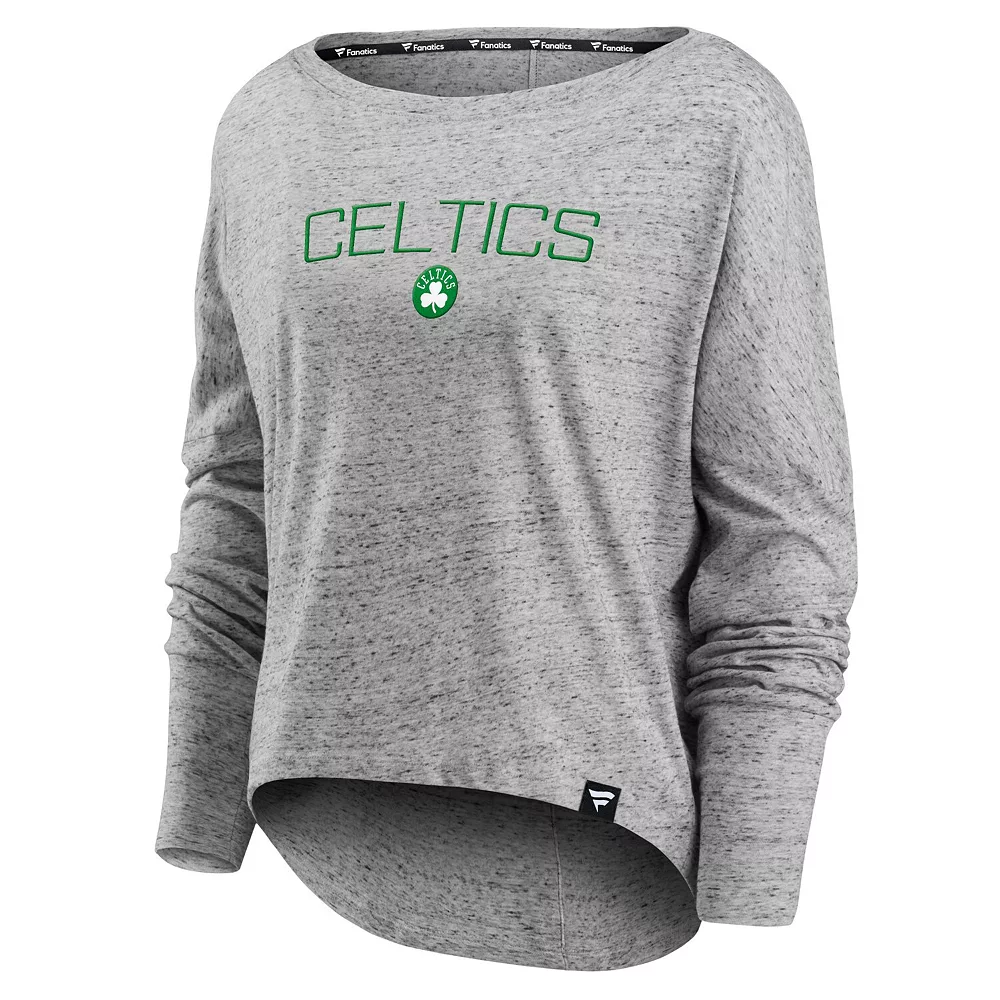 Women's Fanatics Branded Heathered Gray Boston Celtics Nostalgia Off-The-Shoulder Long Sleeve T-Shirt 5 Women's Fanatics Branded Heathered Gray Boston Celtics Nostalgia Off-The-Shoulder Long Sleeve T-Shirt - Image 3