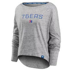 Women's Fanatics Branded Heathered Gray Philadelphia 76ers Nostalgia Off-The-Shoulder Long Sleeve T-Shirt -Fanatics Clothing Shop 5694964 ALT2