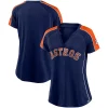 Women's Fanatics Branded Navy/Orange Houston Astros True Classic League Diva Pinstripe Raglan V-Neck T-Shirt -Fanatics Clothing Shop 5695295