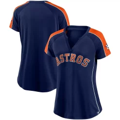 Women's Fanatics Branded Navy/Orange Houston Astros True Classic League Diva Pinstripe Raglan V-Neck T-Shirt -Fanatics Clothing Shop 5695295 ALT