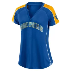 Women's Fanatics Branded Royal/Gold Milwaukee Brewers True Classic League Diva Pinstripe Raglan V-Neck T-Shirt -Fanatics Clothing Shop 5695318 ALT2