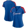Women's Fanatics Branded Royal/Red Atlanta Braves True Classic League Diva Pinstripe Raglan V-Neck T-Shirt