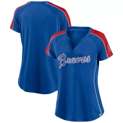Women's Fanatics Branded Royal/Red Atlanta Braves True Classic League Diva Pinstripe Raglan V-Neck T-Shirt