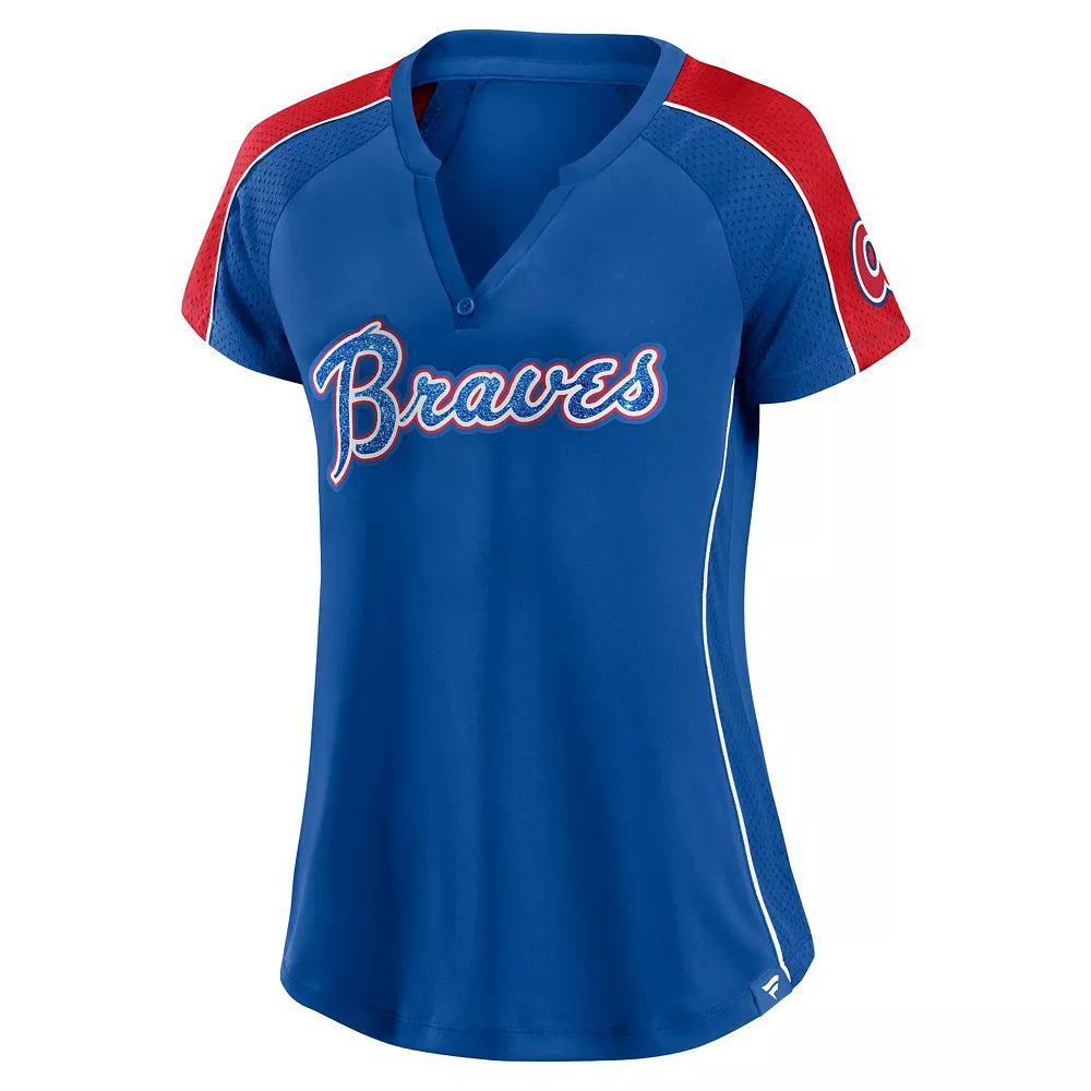 Women's Fanatics Branded Royal/Red Atlanta Braves True Classic League Diva Pinstripe Raglan V-Neck T-Shirt 5 Women's Fanatics Branded Royal/Red Atlanta Braves True Classic League Diva Pinstripe Raglan V-Neck T-Shirt - Image 3