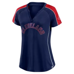Women's Fanatics Branded Navy/Red Cleveland Indians True Classic League Diva Pinstripe Raglan V-Neck T-Shirt -Fanatics Clothing Shop 5695634 ALT2