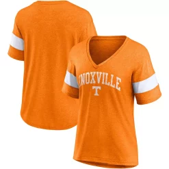 Women's Fanatics Branded Heathered Tennessee Orange Tennessee Volunteers Arched City Sleeve-Striped Tri-Blend V-Neck T-Shirt
