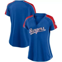 Women's Fanatics Branded Royal/Red Texas Rangers True Classic League Diva Pinstripe Raglan V-Neck T-Shirt
