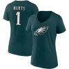 Women's Fanatics Branded Jalen Hurts Midnight Green Philadelphia Eagles Player Icon Name & Number V-Neck T-Shirt -Fanatics Clothing Shop 5727467