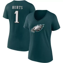 Women's Fanatics Branded Jalen Hurts Midnight Green Philadelphia Eagles Player Icon Name & Number V-Neck T-Shirt -Fanatics Clothing Shop 5727467 ALT