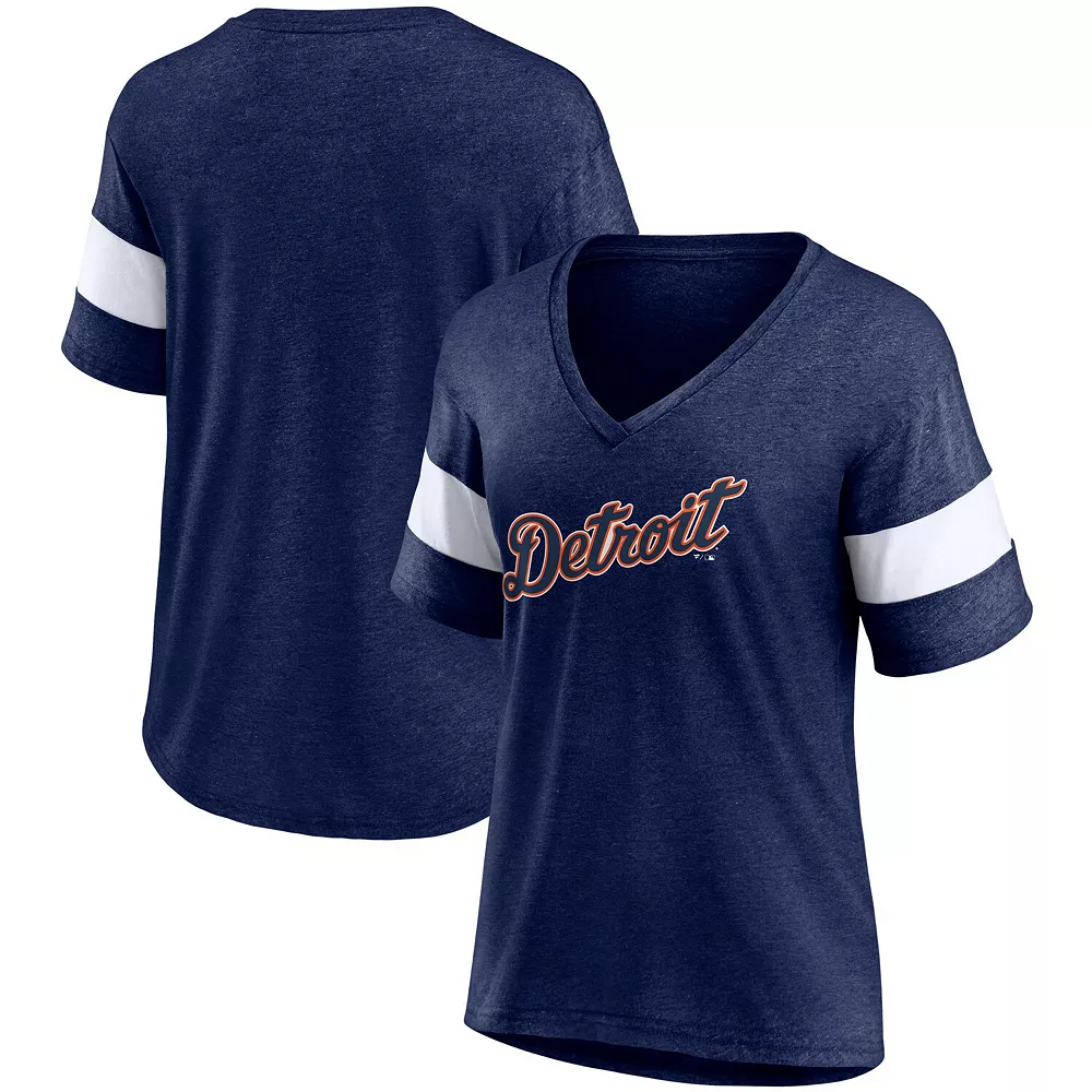 Women's Fanatics Branded Heathered Navy Detroit Tigers Wordmark V-Neck Tri-Blend T-Shirt 3 Women's Fanatics Branded Heathered Navy Detroit Tigers Wordmark V-Neck Tri-Blend T-Shirt
