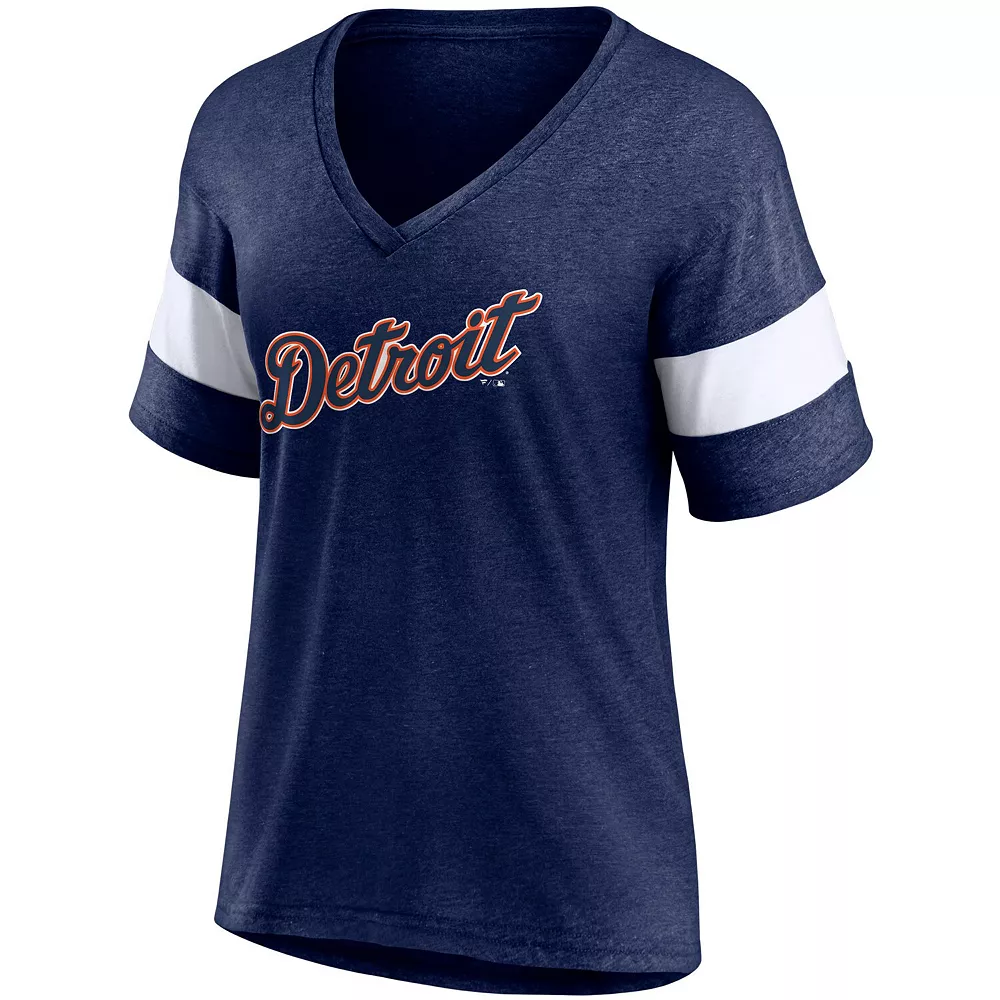 Women's Fanatics Branded Heathered Navy Detroit Tigers Wordmark V-Neck Tri-Blend T-Shirt 5 Women's Fanatics Branded Heathered Navy Detroit Tigers Wordmark V-Neck Tri-Blend T-Shirt - Image 3