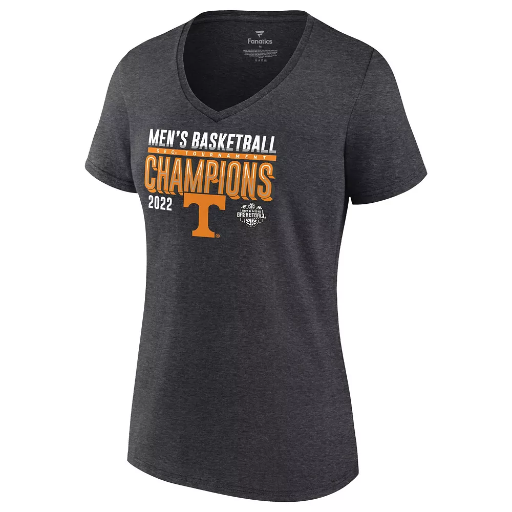 Women's Fanatics Branded Heathered Charcoal Tennessee Volunteers 2022 SEC Men's Basketball Conference Tournament Champions Locker Room V-Neck T-Shirt 5 Women's Fanatics Branded Heathered Charcoal Tennessee Volunteers 2022 SEC Men's Basketball Conference Tournament Champions Locker Room V-Neck T-Shirt - Image 3