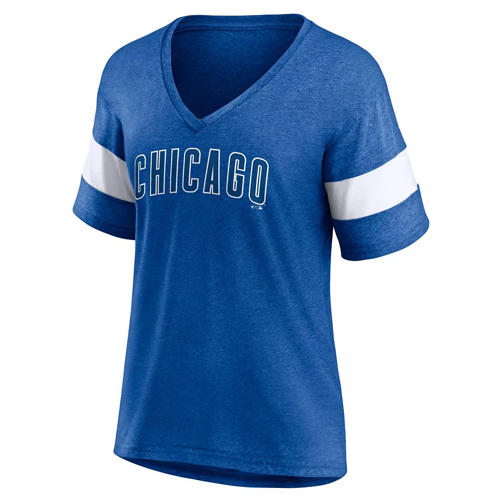 Women's Fanatics Branded Heathered Royal Chicago Cubs Wordmark V-Neck Tri-Blend T-Shirt 5 Women's Fanatics Branded Heathered Royal Chicago Cubs Wordmark V-Neck Tri-Blend T-Shirt - Image 3