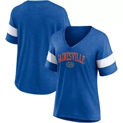 Women's Fanatics Branded Heathered Royal Florida Gators Arched City Sleeve-Striped Tri-Blend V-Neck T-Shirt