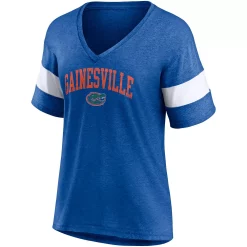 Women's Fanatics Branded Heathered Royal Florida Gators Arched City Sleeve-Striped Tri-Blend V-Neck T-Shirt -Fanatics Clothing Shop 5751805 ALT2