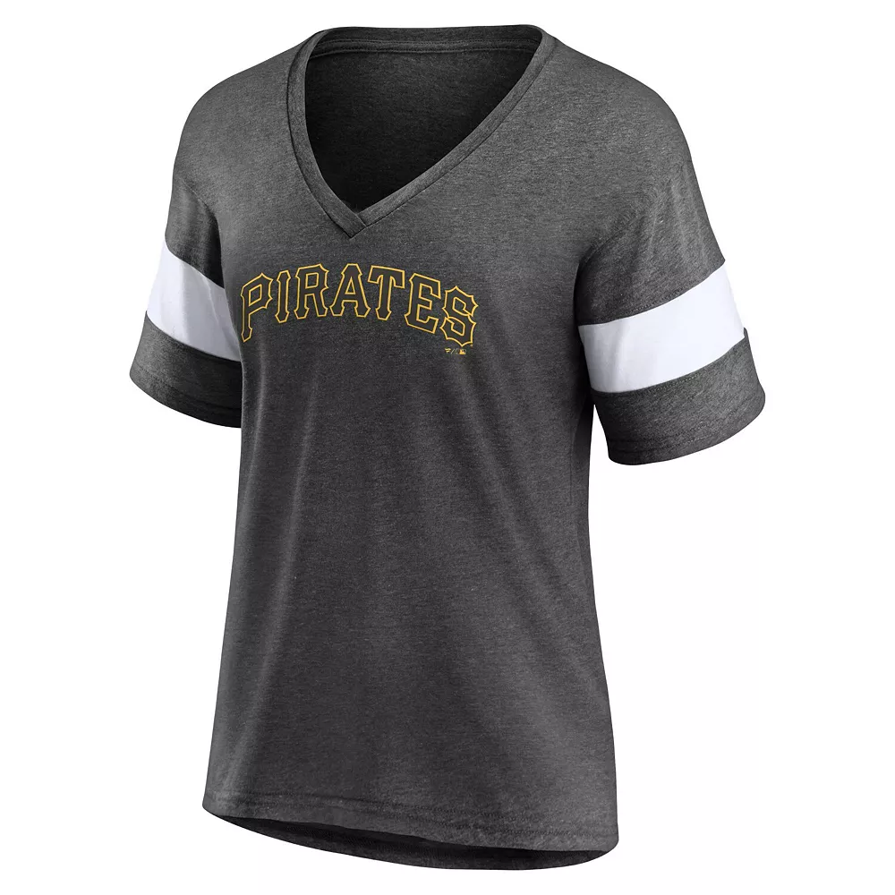 Women's Fanatics Branded Heathered Charcoal Pittsburgh Pirates Wordmark V-Neck Tri-Blend T-Shirt 5 Women's Fanatics Branded Heathered Charcoal Pittsburgh Pirates Wordmark V-Neck Tri-Blend T-Shirt - Image 3