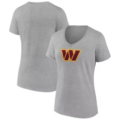 Women's Fanatics Branded Heathered Gray Washington Commanders Primary Logo V-Neck T-Shirt -Fanatics Clothing Shop 5802180 ALT