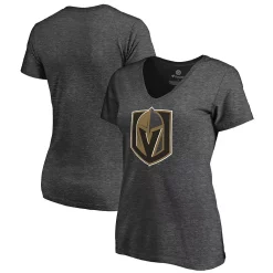 Women's Fanatics Branded Heathered Charcoal Vegas Golden Knights Plus Size Primary Logo Team V-Neck T-Shirt -Fanatics Clothing Shop 5822247 ALT