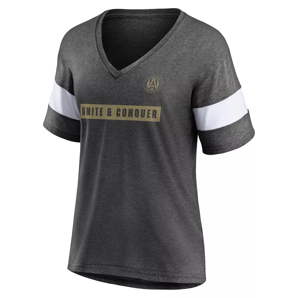 Women's Fanatics Branded Heathered Charcoal Atlanta United FC Tri-Blend V-Neck T-Shirt 5 Women's Fanatics Branded Heathered Charcoal Atlanta United FC Tri-Blend V-Neck T-Shirt - Image 3