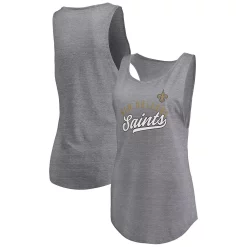 Women's Fanatics Branded Heathered Gray New Orleans Saints Quality Time Scoop Neck Tri-Blend Tank Top