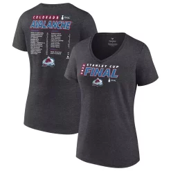 Women's Fanatics Branded Heathered Charcoal Colorado Avalanche 2022 Stanley Cup Final Plus Size Own Goal Roster V-Neck T-Shirt