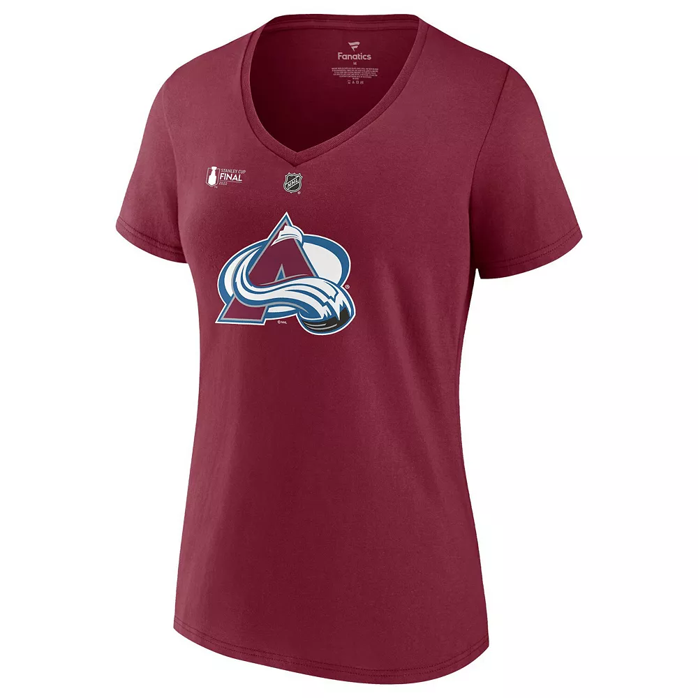 Women's Fanatics Branded Nathan MacKinnon Burgundy Colorado Avalanche 2022 Stanley Cup Final Authentic Stack Name & Number V-Neck T-Shirt 5 Women's Fanatics Branded Nathan MacKinnon Burgundy Colorado Avalanche 2022 Stanley Cup Final Authentic Stack Name & Number V-Neck T-Shirt - Image 3