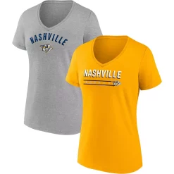 Women's Fanatics Branded Gold/Heathered Gray Nashville Predators 2-Pack V-Neck T-Shirt Set -Fanatics Clothing Shop 5862194 ALT