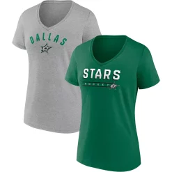Women's Fanatics Branded Kelly Green/Gray Dallas Stars Parent 2-Pack V-Neck T-Shirt Set