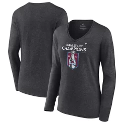 Women's Fanatics Branded Heathered Charcoal Colorado Avalanche 2022 Stanley Cup Champions Locker Room V-Neck Long Sleeve T-Shirt -Fanatics Clothing Shop 5887644 ALT