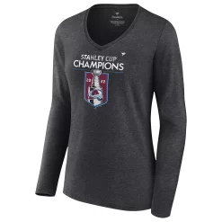 Women's Fanatics Branded Heathered Charcoal Colorado Avalanche 2022 Stanley Cup Champions Locker Room V-Neck Long Sleeve T-Shirt -Fanatics Clothing Shop 5887644 ALT2