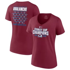 Women's Fanatics Branded Burgundy Colorado Avalanche 2022 Stanley Cup Champions Jersey Roster V-Neck T-Shirt -Fanatics Clothing Shop 5898296 ALT