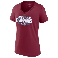 Women's Fanatics Branded Burgundy Colorado Avalanche 2022 Stanley Cup Champions Jersey Roster V-Neck T-Shirt -Fanatics Clothing Shop 5898296 ALT2