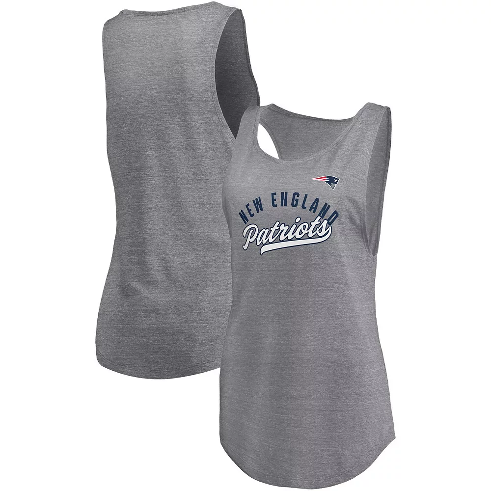 Women's Fanatics Branded Heathered Gray New England Patriots Quality Time Scoop Neck Tri-Blend Tank Top 3 Women's Fanatics Branded Heathered Gray New England Patriots Quality Time Scoop Neck Tri-Blend Tank Top