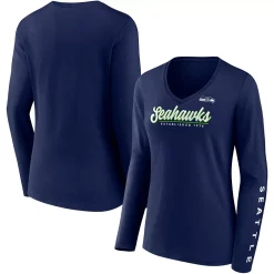 Women's Fanatics Branded College Navy Seattle Seahawks Drive Forward V-Neck Long Sleeve T-Shirt -Fanatics Clothing Shop 5915782 ALT