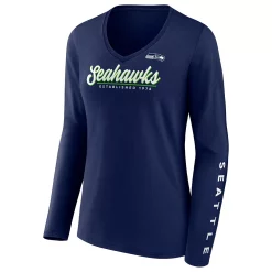 Women's Fanatics Branded College Navy Seattle Seahawks Drive Forward V-Neck Long Sleeve T-Shirt -Fanatics Clothing Shop 5915782 ALT2