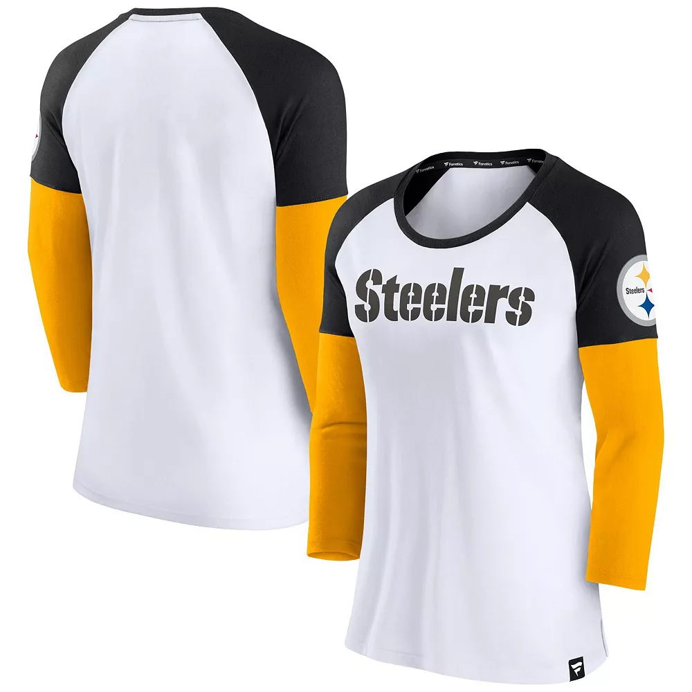 Women's Fanatics Branded White/Black Pittsburgh Steelers Durable Raglan 3/4-Sleeve T-Shirt 4 Women's Fanatics Branded White/Black Pittsburgh Steelers Durable Raglan 3/4-Sleeve T-Shirt - Image 2
