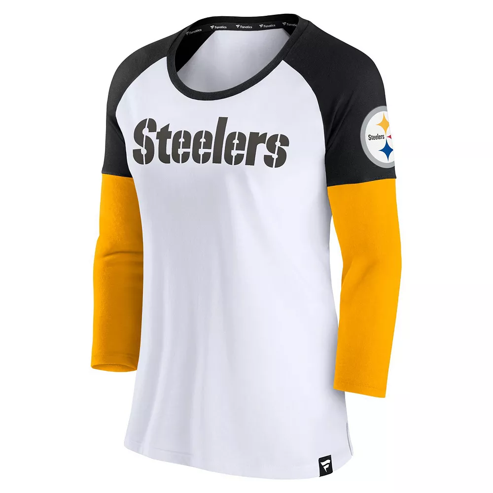 Women's Fanatics Branded White/Black Pittsburgh Steelers Durable Raglan 3/4-Sleeve T-Shirt 5 Women's Fanatics Branded White/Black Pittsburgh Steelers Durable Raglan 3/4-Sleeve T-Shirt - Image 3