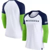 Women's Fanatics Branded White/College Navy Seattle Seahawks Durable Raglan 3/4-Sleeve T-Shirt -Fanatics Clothing Shop 5916674