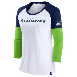 Women's Fanatics Branded White/College Navy Seattle Seahawks Durable Raglan 3/4-Sleeve T-Shirt -Fanatics Clothing Shop 5916674 ALT2