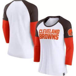 Women's Fanatics Branded White/Brown Cleveland Browns Durable Raglan 3/4-Sleeve T-Shirt