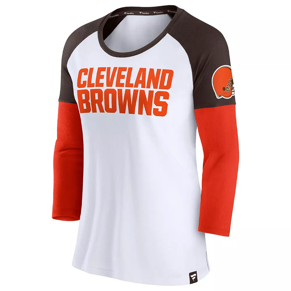 Women's Fanatics Branded White/Brown Cleveland Browns Durable Raglan 3/4-Sleeve T-Shirt 5 Women's Fanatics Branded White/Brown Cleveland Browns Durable Raglan 3/4-Sleeve T-Shirt - Image 3