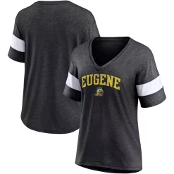 Women's Fanatics Branded Heathered Charcoal Oregon Ducks Arched City Sleeve-Striped Tri-Blend V-Neck T-Shirt -Fanatics Clothing Shop 5928553 ALT