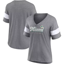 Women's Fanatics Branded Heathered Gray Miami Dolphins Give It All Half-Sleeve V-Neck T-Shirt