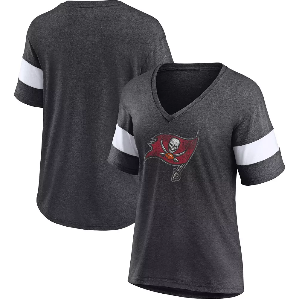 Women's Fanatics Branded Heathered Charcoal/White Tampa Bay Buccaneers Distressed Team Tri-Blend V-Neck T-Shirt 4 Women's Fanatics Branded Heathered Charcoal/White Tampa Bay Buccaneers Distressed Team Tri-Blend V-Neck T-Shirt - Image 2