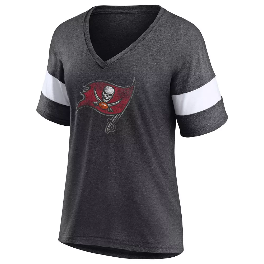 Women's Fanatics Branded Heathered Charcoal/White Tampa Bay Buccaneers Distressed Team Tri-Blend V-Neck T-Shirt 5 Women's Fanatics Branded Heathered Charcoal/White Tampa Bay Buccaneers Distressed Team Tri-Blend V-Neck T-Shirt - Image 3
