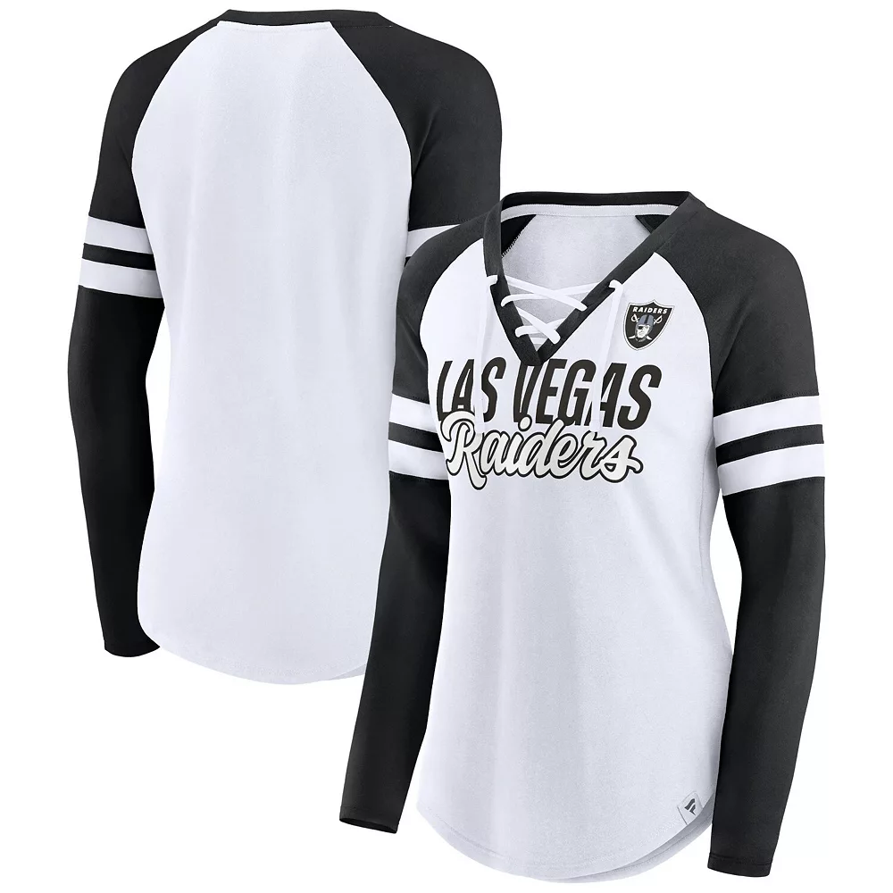 Women's Fanatics Branded White/Black Las Vegas Raiders True to Form Raglan Lace-Up V-Neck Long Sleeve T-Shirt 4 Women's Fanatics Branded White/Black Las Vegas Raiders True to Form Raglan Lace-Up V-Neck Long Sleeve T-Shirt - Image 2